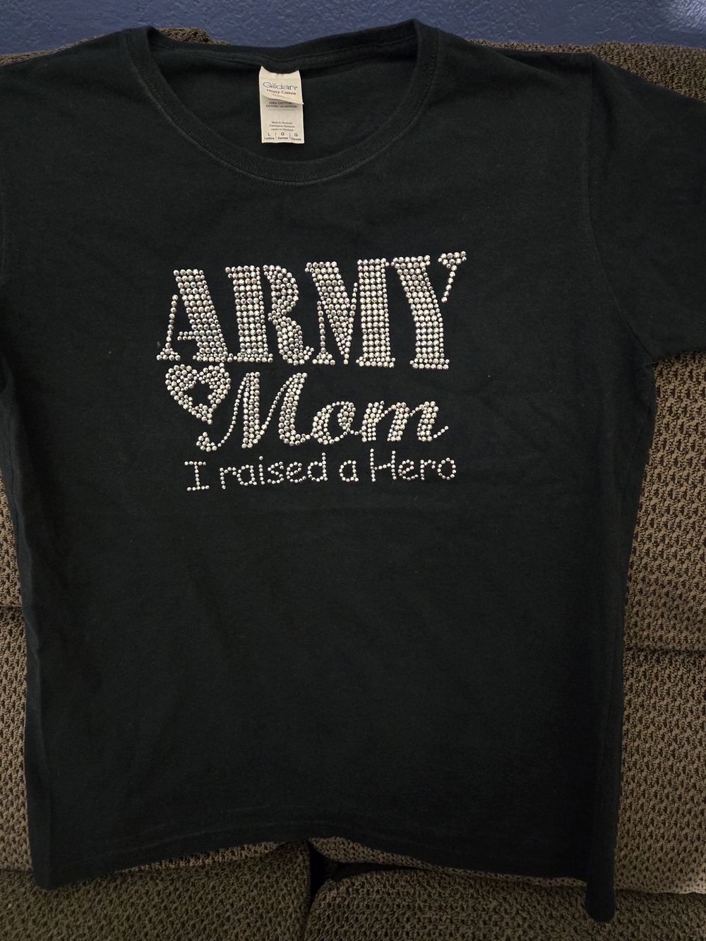 ARMY Mom Rhinestone Graphic Tee - Black